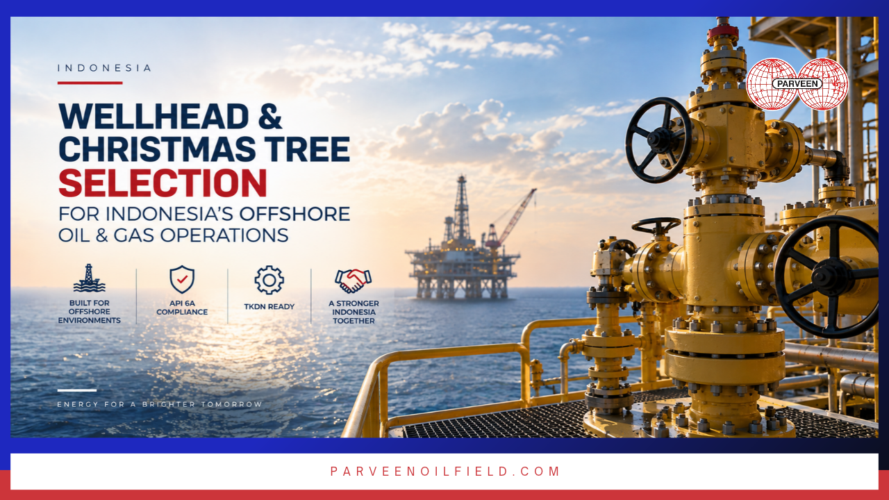 A practical selection guide for wellhead and Christmas tree equipment in Indonesian offshore oil and gas operations — covering pressure class, corrosion resistance, TKDN compliance, SKK Migas documentation, operator configuration requirements, and what differentiates equipment fit for 25-year offshore service. From Parveen Industries.