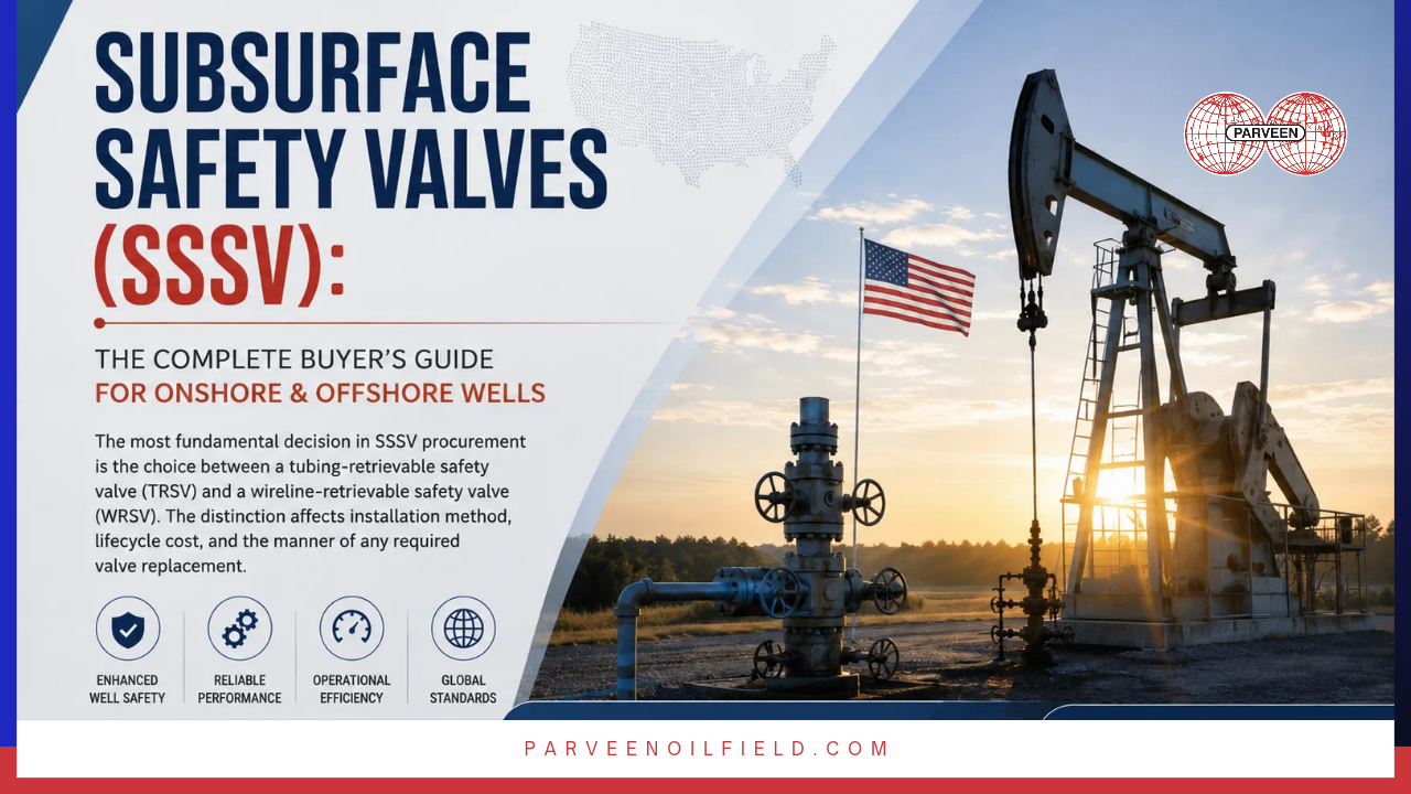 Everything U.S. operators, EPCs, and service companies need to know before purchasing a subsurface safety valve — TRSV vs WRSV, API 14A 13th Edition requirements, setting depth, seal compound selection, and supplier qualification. From Parveen Industries, API-compliant SSSV manufacturer.