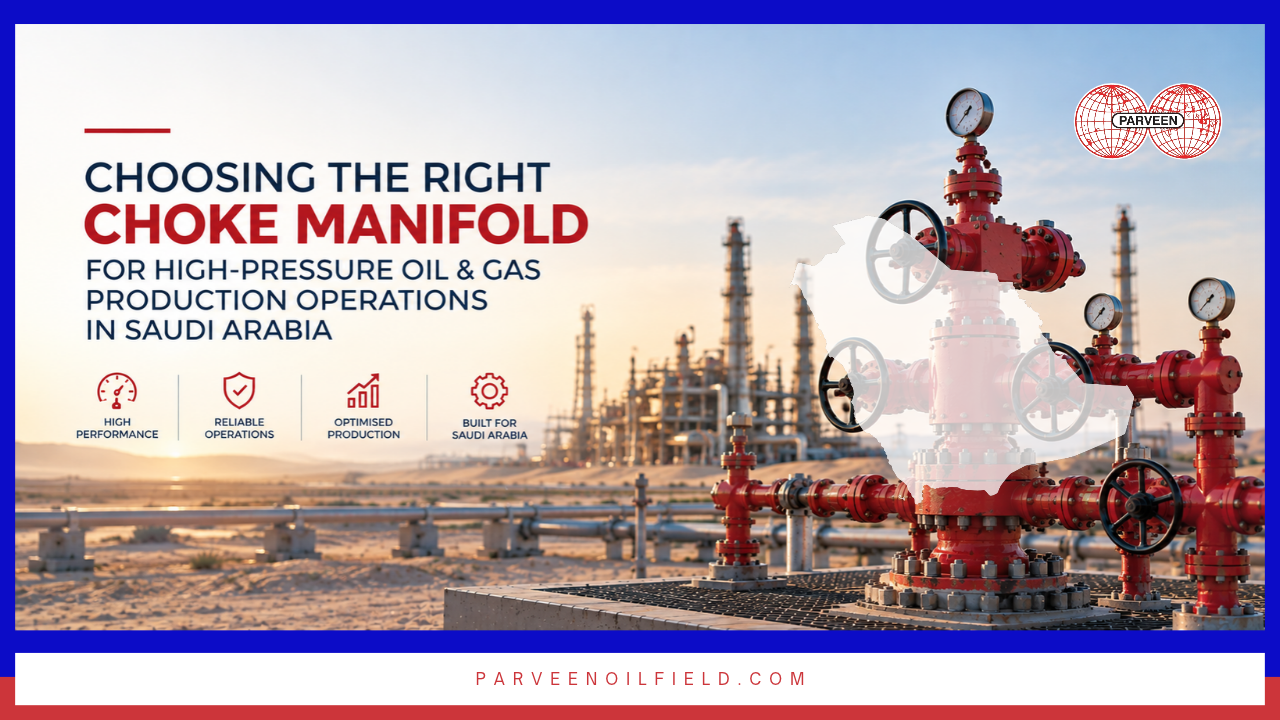 A production-focused buyer's guide to choke manifold selection for Saudi Arabia's high-pressure upstream environments — covering adjustable vs positive choke configuration, erosion-resistant trim, NACE sour service specification, automated vs manual actuation, and flow management for high-output carbonate wells. From Parveen Industries.